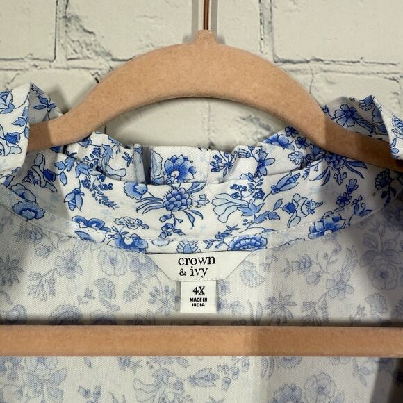 Floral Baby Doll Blouse Women Plus 4X Flowy Balloon Sleeve Cottage Prairie Top - Picture 4 of 10